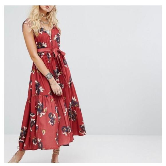 Free People All I Got Deep Red Floral Maxi Dress size 2 - Picture 9 of 9
